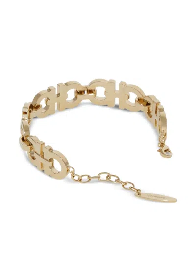 Ferragamo Crystal Embellished Gancini Bracelet In Gold