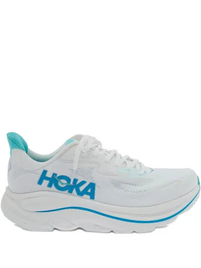 Hoka 'clifton 10' White Low Top Sneakers With Logo Lettering On The Side And Logo Patch On The Tongue
