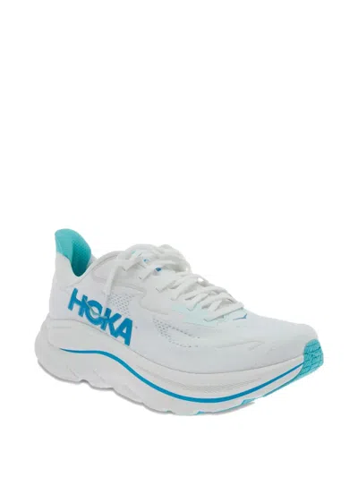 Hoka 'clifton 10' White Low Top Sneakers With Logo Lettering On The Side And Logo Patch On The Tongue