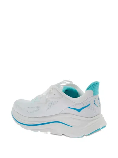 Hoka 'clifton 10' White Low Top Sneakers With Logo Lettering On The Side And Logo Patch On The Tongue