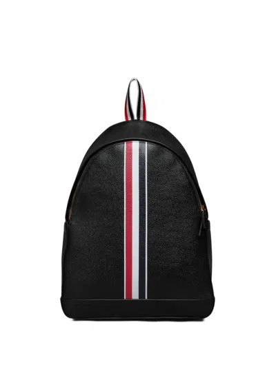 Thom Browne Rwb Stripe Pebbled Leather Backpack In Black