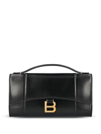 Balenciaga Hourglass Leather Top Handle Clutch In Black