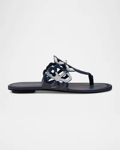 Stuart Weitzman Jasmine Patent Cutout Thong Sandals In Blue