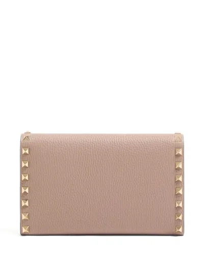 Valentino Garavani Rockstud Leather Wallet On Chain In Neutral