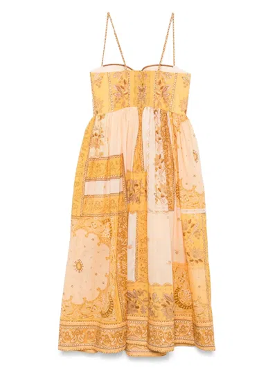 Zimmermann Lucky Corset Midi Dress Mustard Banana In Brown