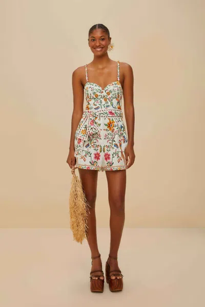 Farm Rio Delicate Forest Off White Linen Romper Swim Cover-up