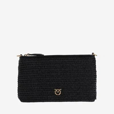 Pinko Small Flat Bag In Crocheted Raffia With Removable Shoulder Strap
