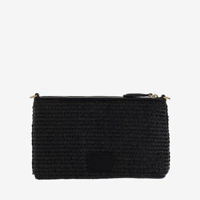 Pinko Small Flat Bag In Crocheted Raffia With Removable Shoulder Strap