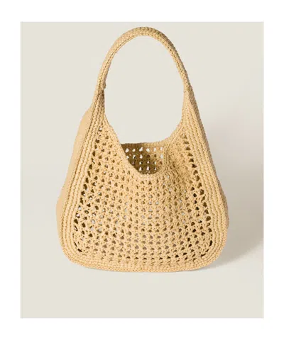 Miu Miu Raffia-effect Woven Hobo Bag In Sand