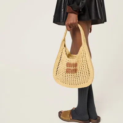 Miu Miu Raffia-effect Woven Hobo Bag In Sand