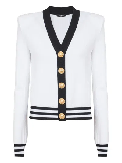 Balmain Two-tone Monogrammed Knit Cardigan
