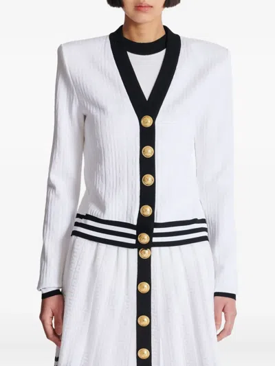 Balmain Two-tone Monogrammed Knit Cardigan