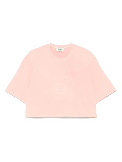 Fendi Women Pink T-shirt With Cropped Design And Raised Logo On The Front In Cotton Woman