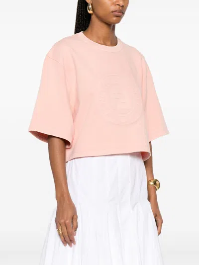 Fendi Women Pink T-shirt With Cropped Design And Raised Logo On The Front In Cotton Woman