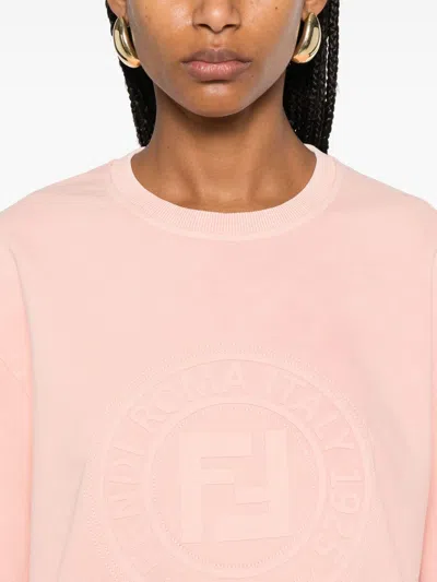 Fendi Women Pink T-shirt With Cropped Design And Raised Logo On The Front In Cotton Woman