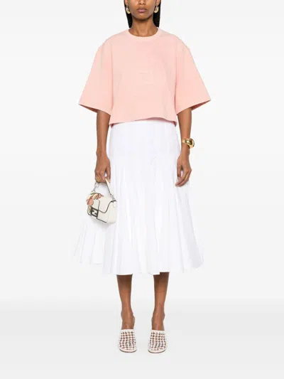 Fendi Women Pink T-shirt With Cropped Design And Raised Logo On The Front In Cotton Woman