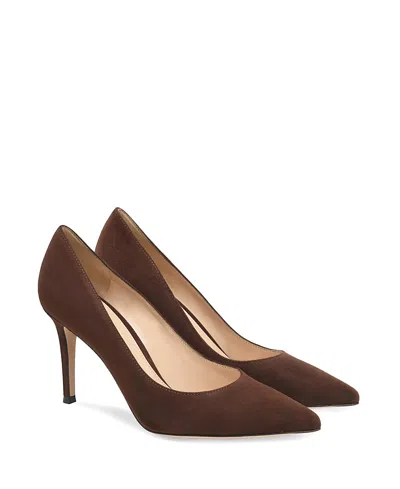 Gianvito Rossi Pointed Toe Suede Stiletto Heel Pumps In Burgundy
