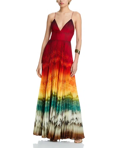 Alice And Olivia Lauren Pleated V Neck Dress In Multi