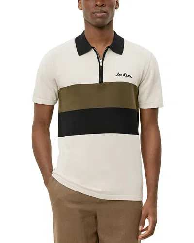 Les Deux Raul Colorblock Stripe Zip Polo In White