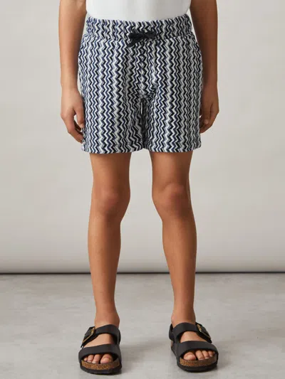Reiss Blue Zig-zag Knit Drawstring Shorts