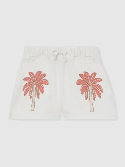 Reiss Ivory Cotton Palm Tree Drawstring Shorts