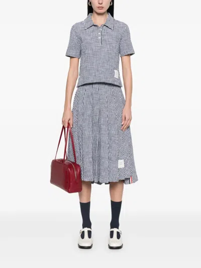 Thom Browne Gingham Cotton Tweed Polo In Blue