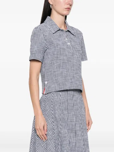 Thom Browne Gingham Cotton Tweed Polo In Blue