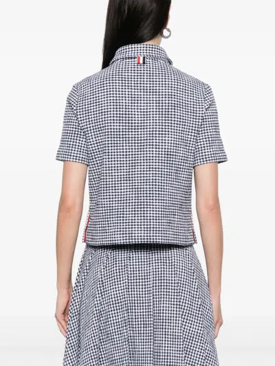 Thom Browne Gingham Cotton Tweed Polo In Blue