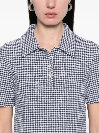 Thom Browne Gingham Cotton Tweed Polo In Blue