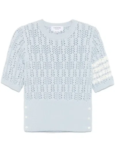 Thom Browne Womens Light Blue Pointelle Cable-knit Cotton T-shirt