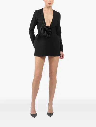 Magda Butrym '37' V-neckline Floral Long Sleeves Dress In Black