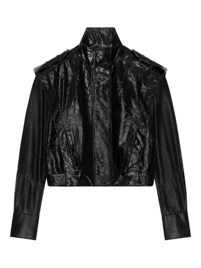 Givenchy Bi-material Biker Jacket In Leather In Noir