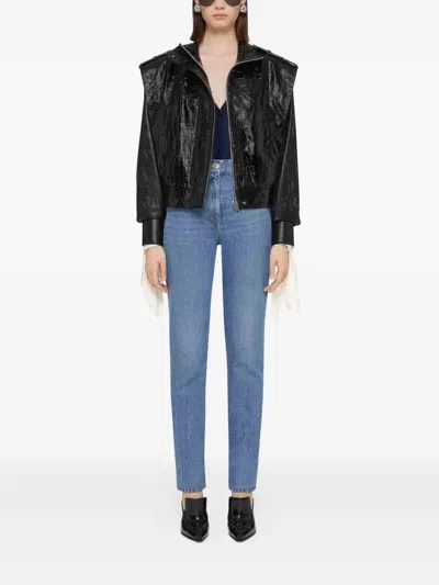 Givenchy Bi-material Biker Jacket In Leather In Noir