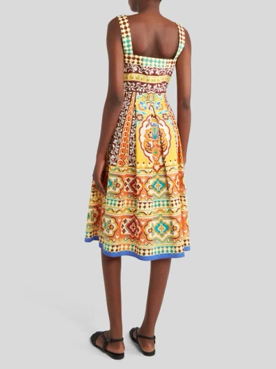 Etro Pleated Printed Cotton-poplin Midi Dress In Yellow