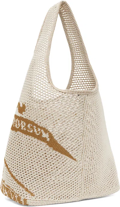 Burberry Women White Crochet Shopping Bag In Brown
