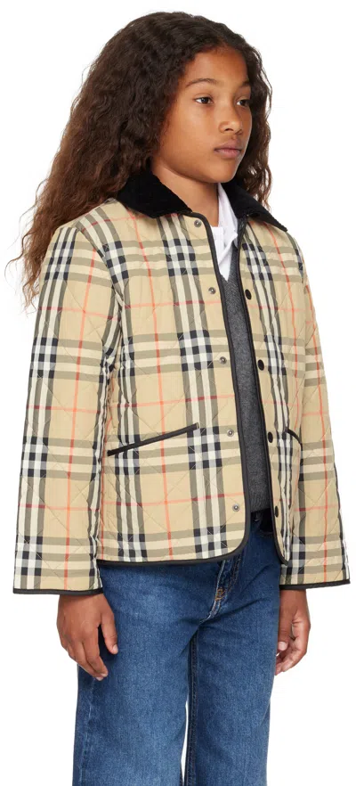 Burberry Kids Beige Quilted Check Jacket In Brown