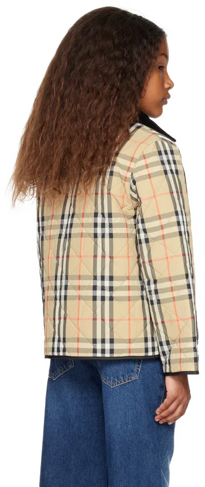 Burberry Kids Beige Quilted Check Jacket In Brown