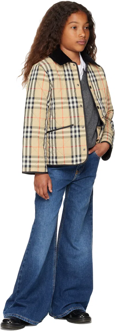 Burberry Kids Beige Quilted Check Jacket In Brown