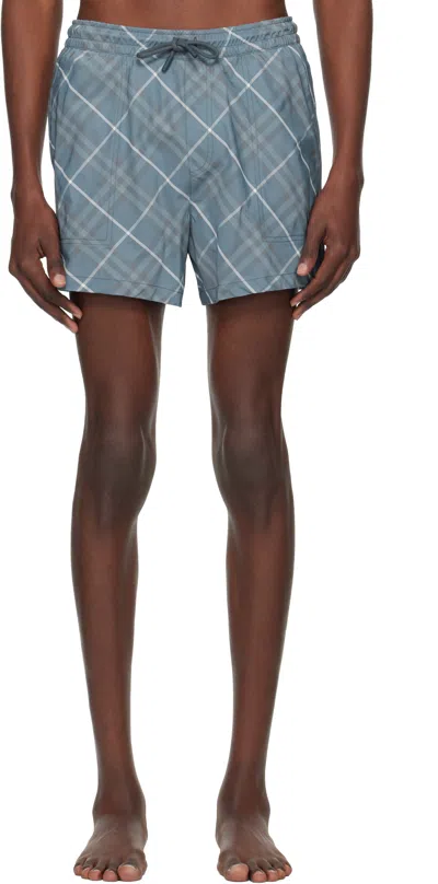 Burberry Check Pattern Swim Shorts With Drawstring Waist