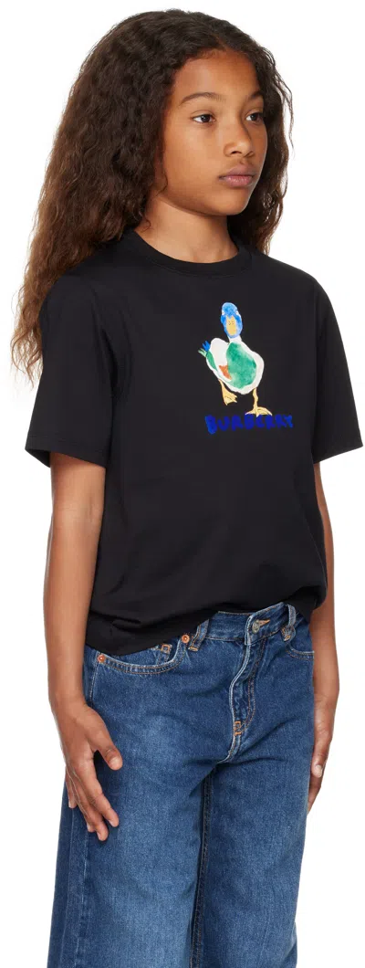 Burberry Kids Black Cedar Duck Walk T-shirt In Black