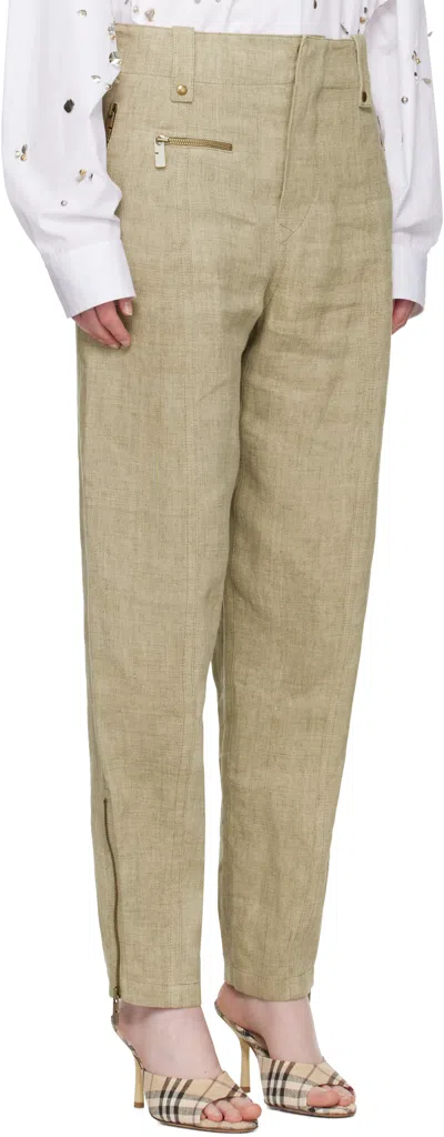 Burberry Khaki Linen Tailored Trousers