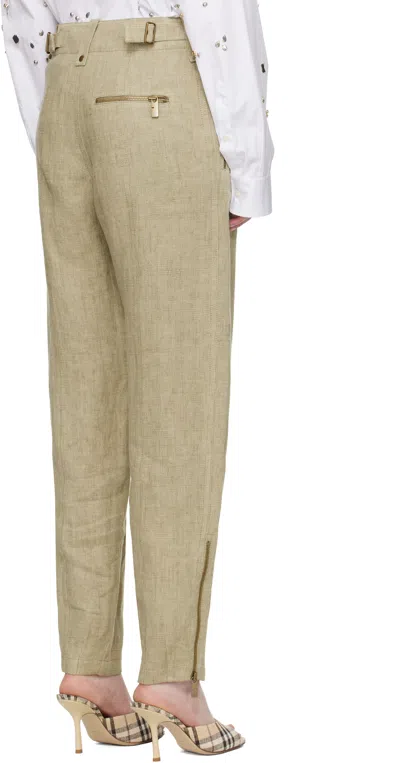 Burberry Khaki Linen Tailored Trousers