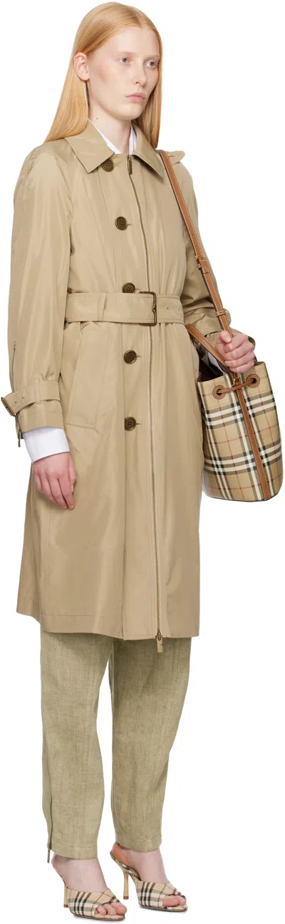 Burberry Beige Single Breasted Silk Trench Coat In Brown