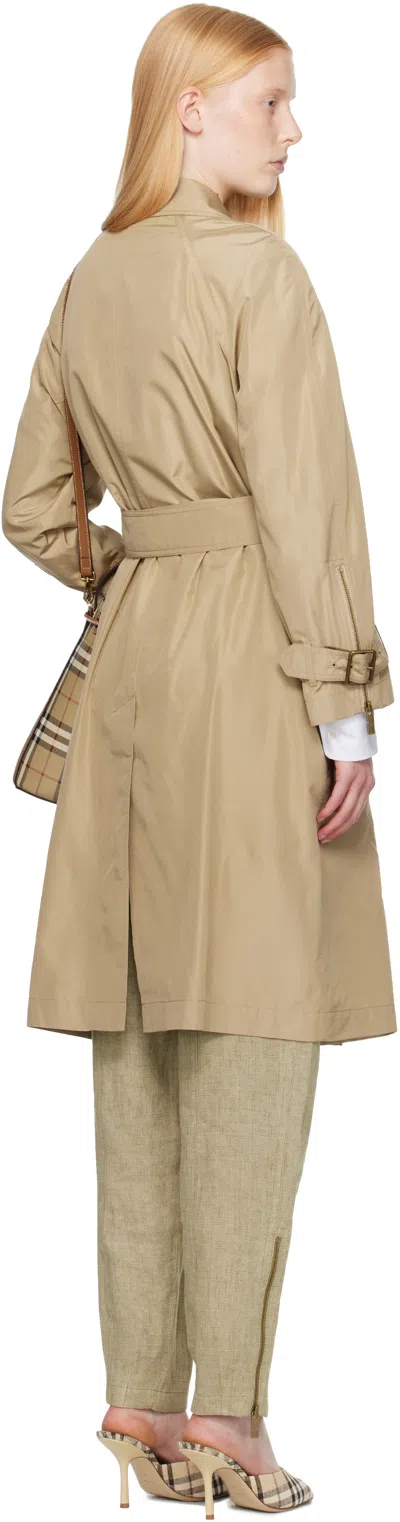 Burberry Beige Single Breasted Silk Trench Coat In Brown