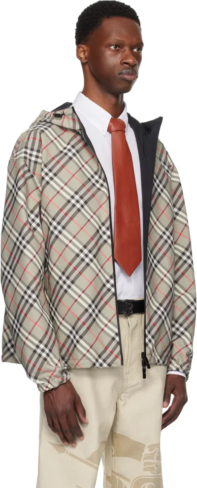 Burberry Checked Reversible Hooded Jacket In Gray