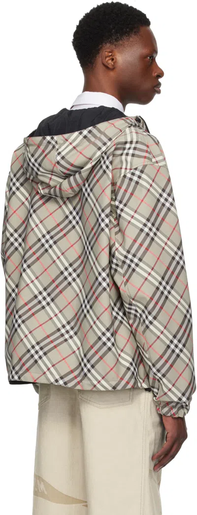 Burberry Checked Reversible Hooded Jacket In Gray