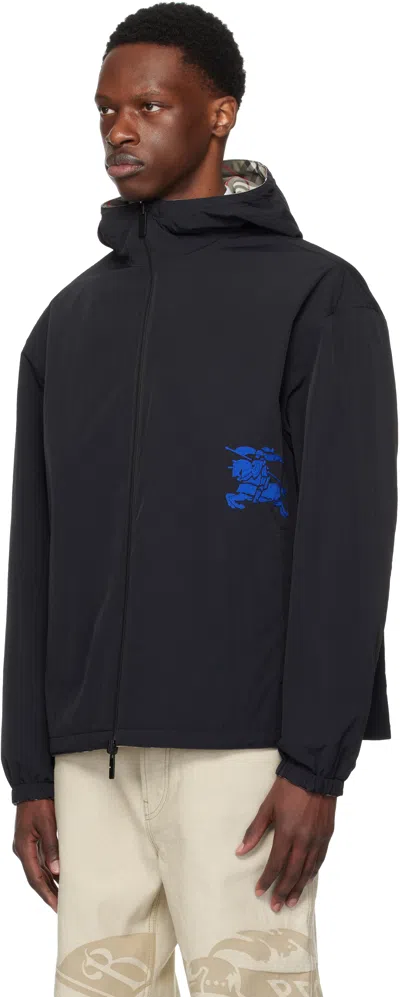 Burberry Checked Reversible Hooded Jacket In Gray