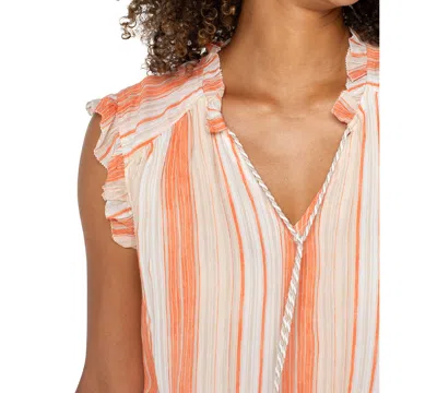 Liverpool Los Angeles Women's Striped Ruffle-trim Split-neck Top