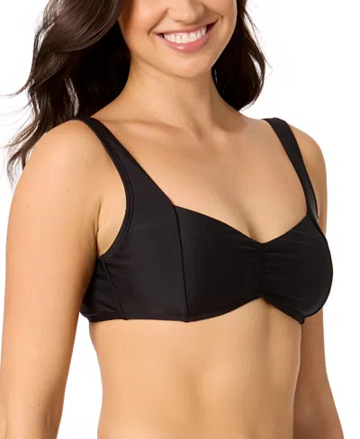 Salt + Cove Juniors' Center-ruched V-neck Bikini Top, Exclusively At Macy's In Black