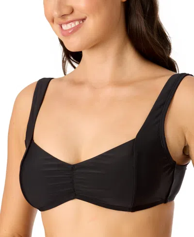 Salt + Cove Juniors' Center-ruched V-neck Bikini Top, Exclusively At Macy's In Black